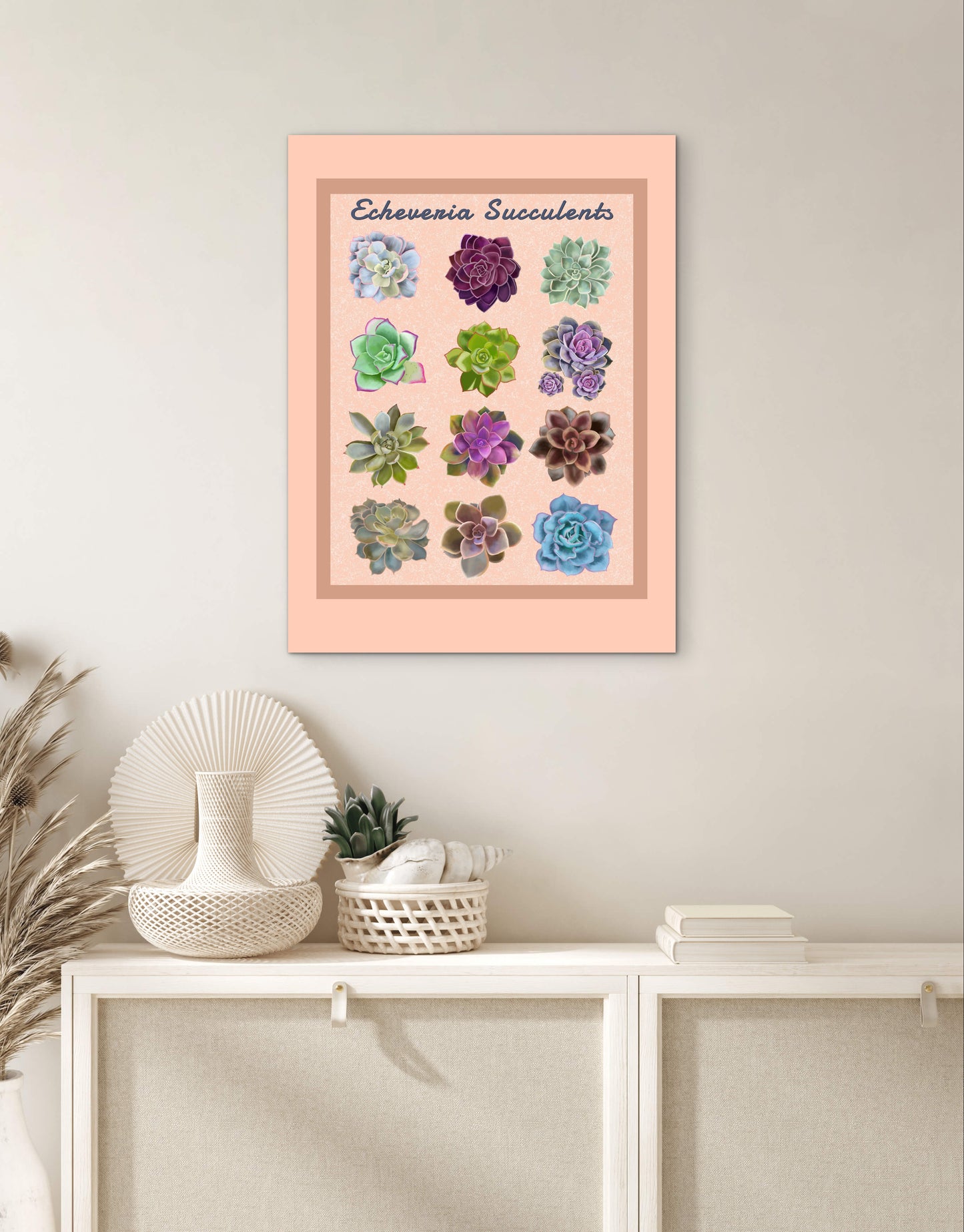 Echeveria Succulent Framed Poster Print - Soft Peach Botanical Wall Art
