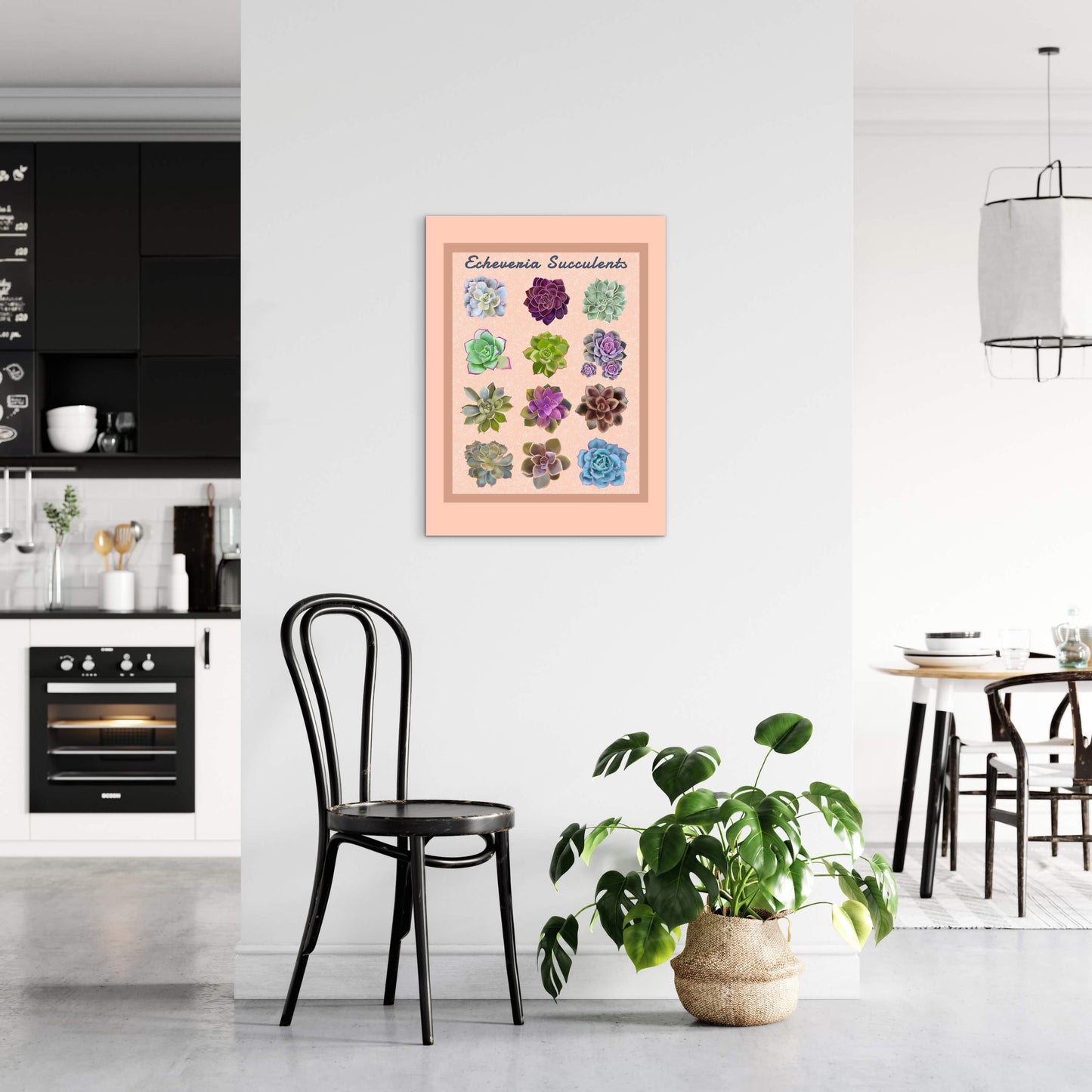 Echeveria Succulent Framed Poster Print - Soft Peach Botanical Wall Art