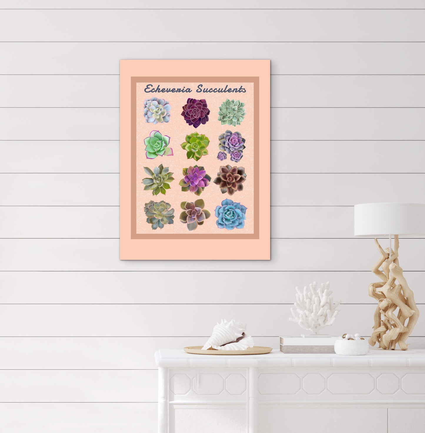 Echeveria Succulent Framed Poster Print - Soft Peach Botanical Wall Art