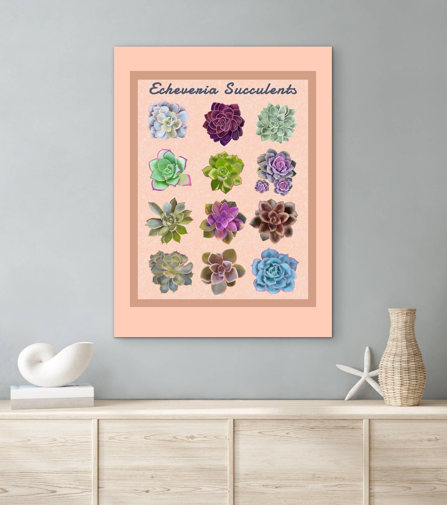 Echeveria Succulent Framed Poster Print - Soft Peach Botanical Wall Art