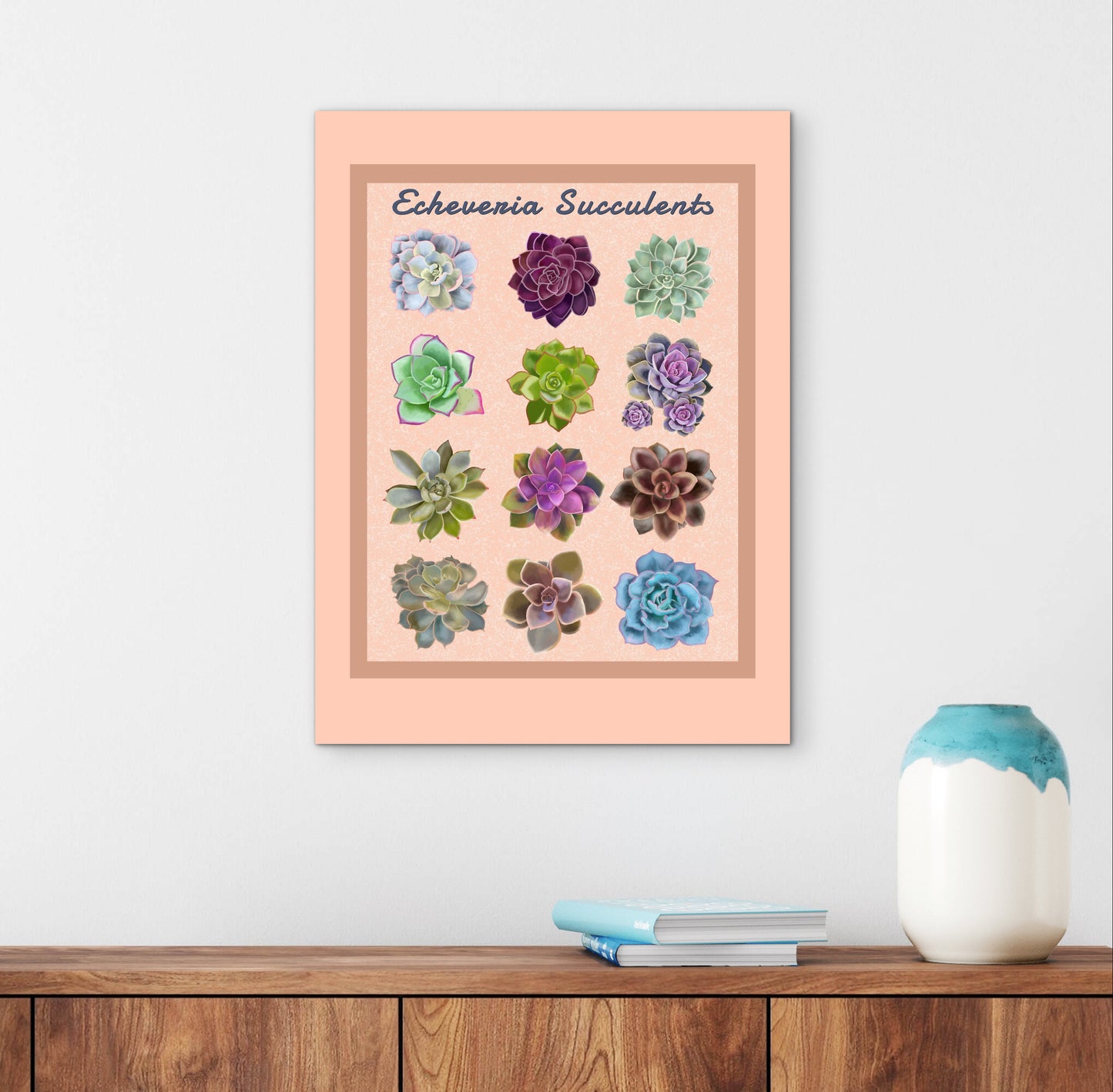 Echeveria Succulent Framed Poster Print - Soft Peach Botanical Wall Art