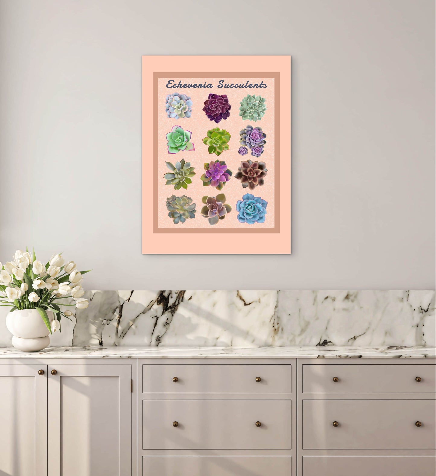 Echeveria Succulent Framed Poster Print - Soft Peach Botanical Wall Art