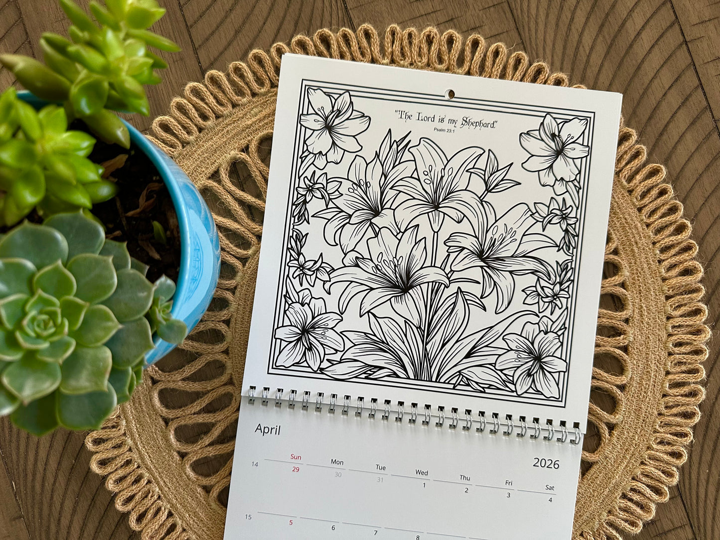 Faith & Flowers 2026 Coloring Calendar