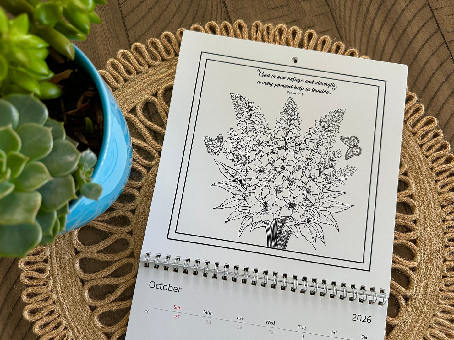 Faith & Flowers 2026 Coloring Calendar