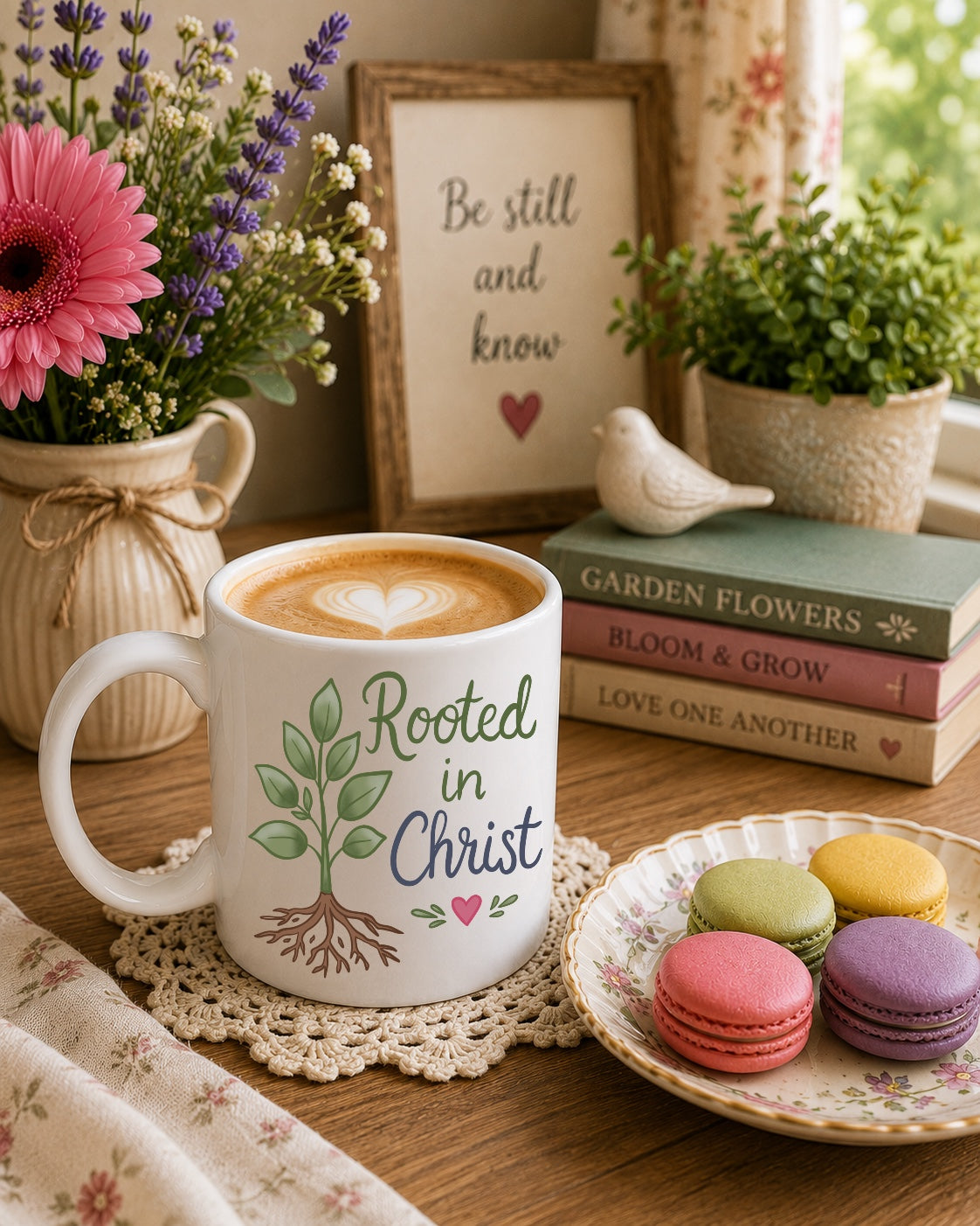 Rooted in Christ Ceramic Mug – Inspirational Faith Coffee Cup (11oz & 15oz)