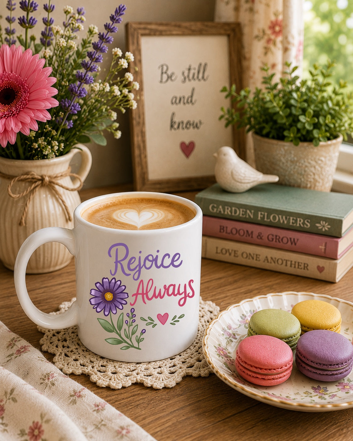 "Rejoice Always" inspirational Coffee Cup (11oz & 15oz)