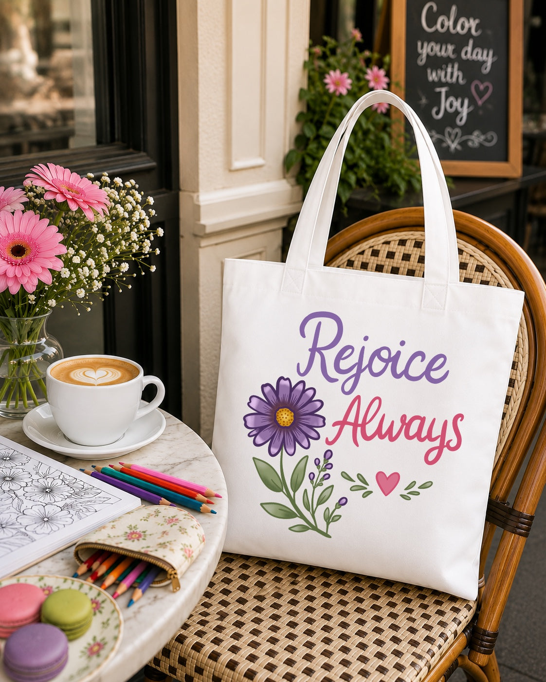 Rejoice Always Floral Tote Bag – Inspirational Scripture Tote