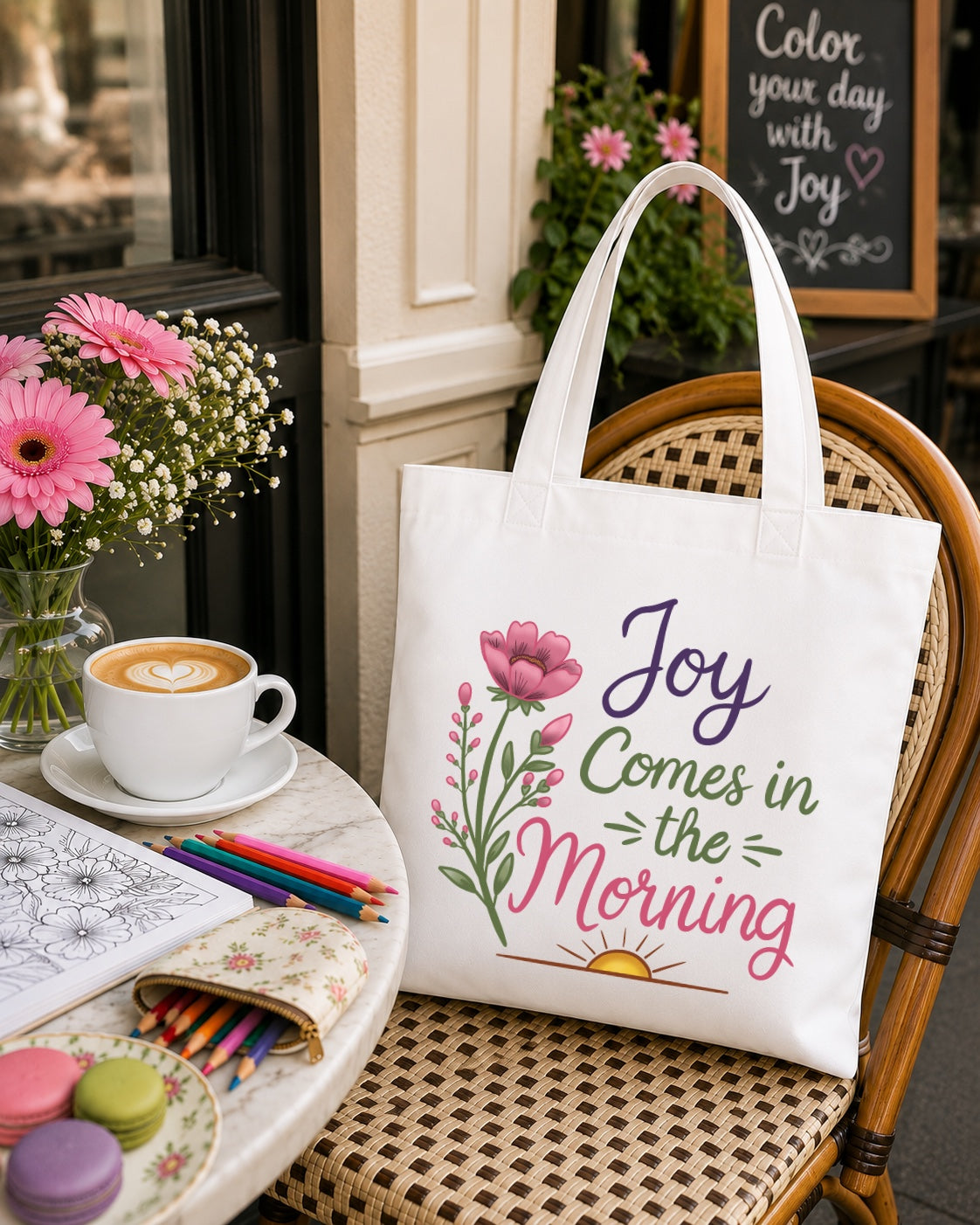 Joy Comes in the Morning Floral Tote Bag
