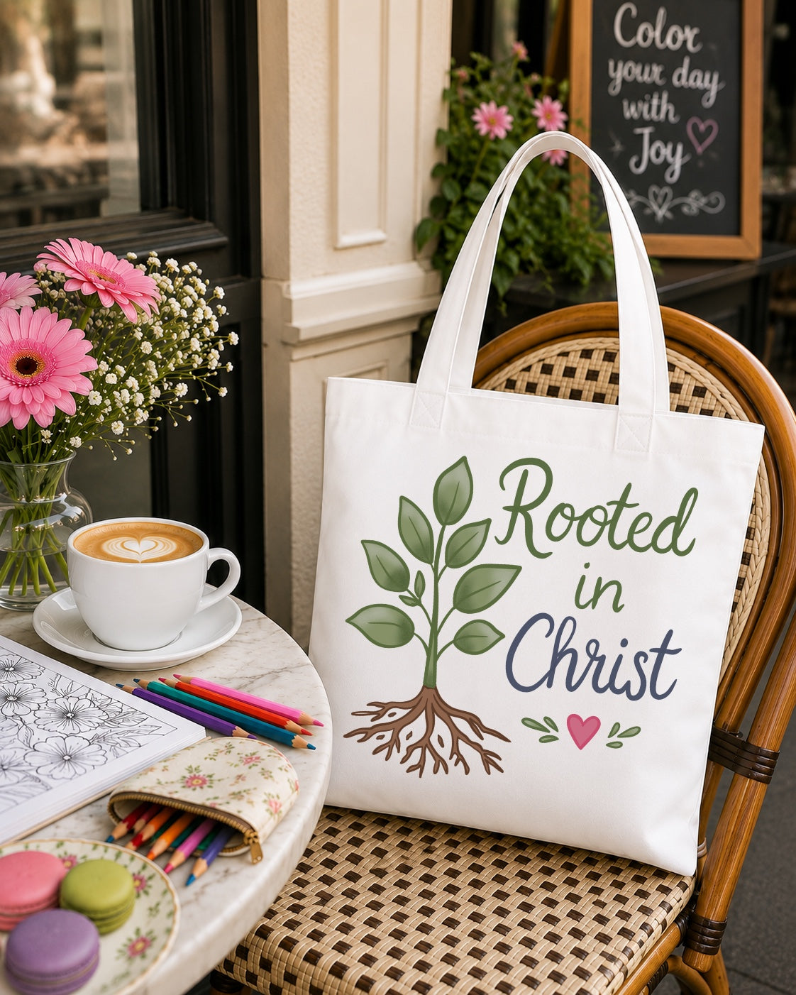 Rooted in Christ Tote Bag — Faith-Based Christian Shopper