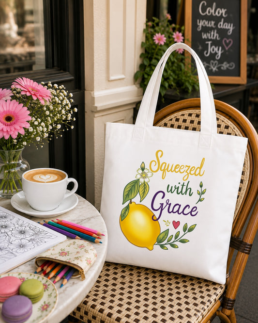 Squeezed with Grace Lemon Tote Bag — Floral Fruit Market Shopping Tote