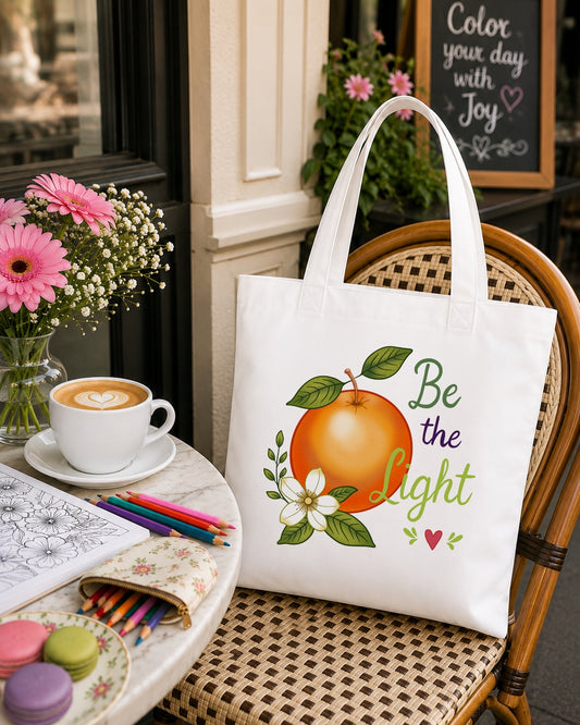 Be the Light Orange Floral Tote Bag