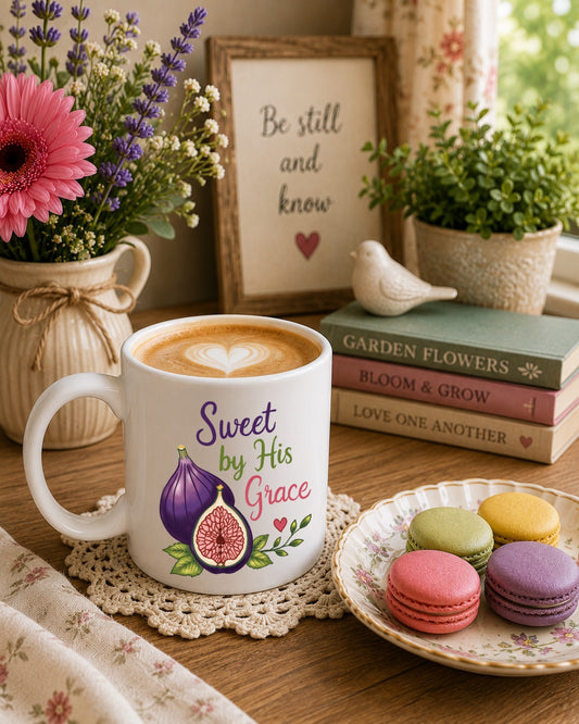 Sweet by His Grace Ceramic Mug — Botanical Coffee Tea Cup (11oz & 15oz)