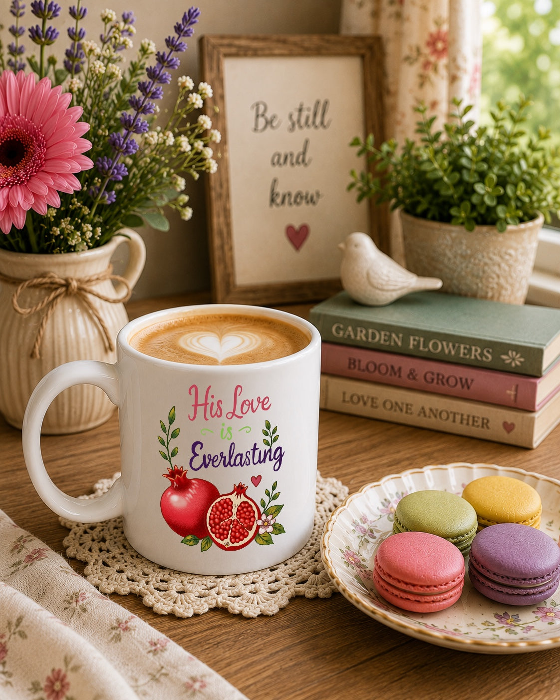 His Love is Everlasting Ceramic Mug — Pomegranates Coffee Tea Cup (11oz & 15oz)