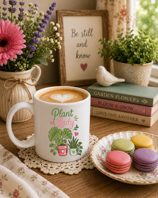 Plant Lady Ceramic Mug — Botanical Coffee Tea Cup (11oz & 15oz)