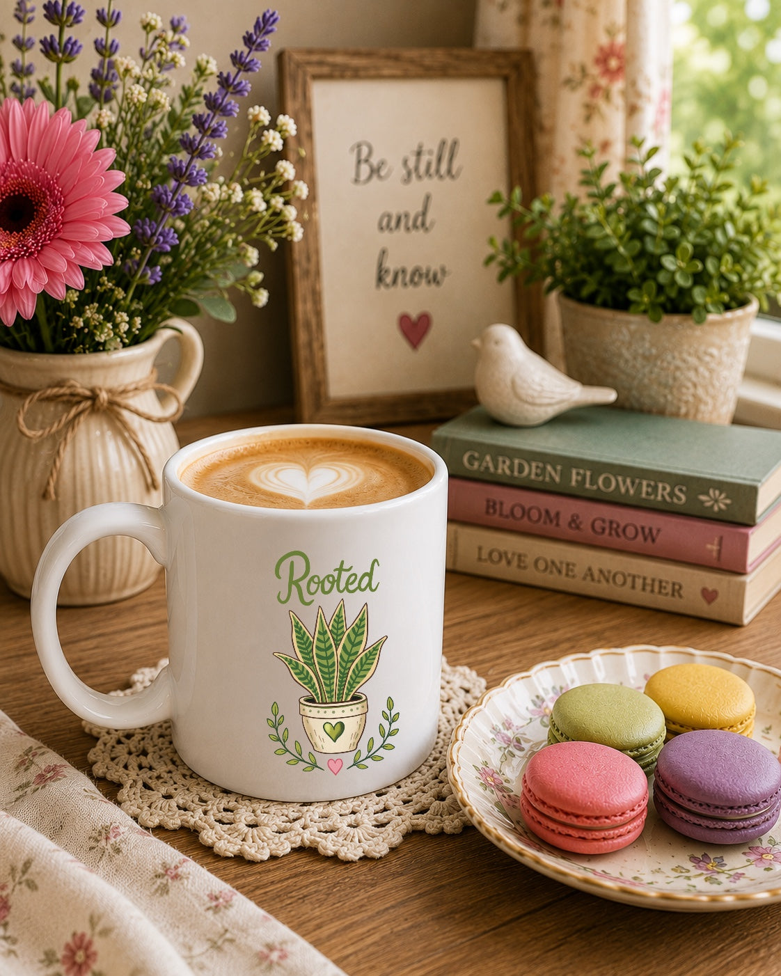 Plant Lover Ceramic Mug – 'Rooted' Potted Succulent Coffee Cup (11oz & 15oz)
