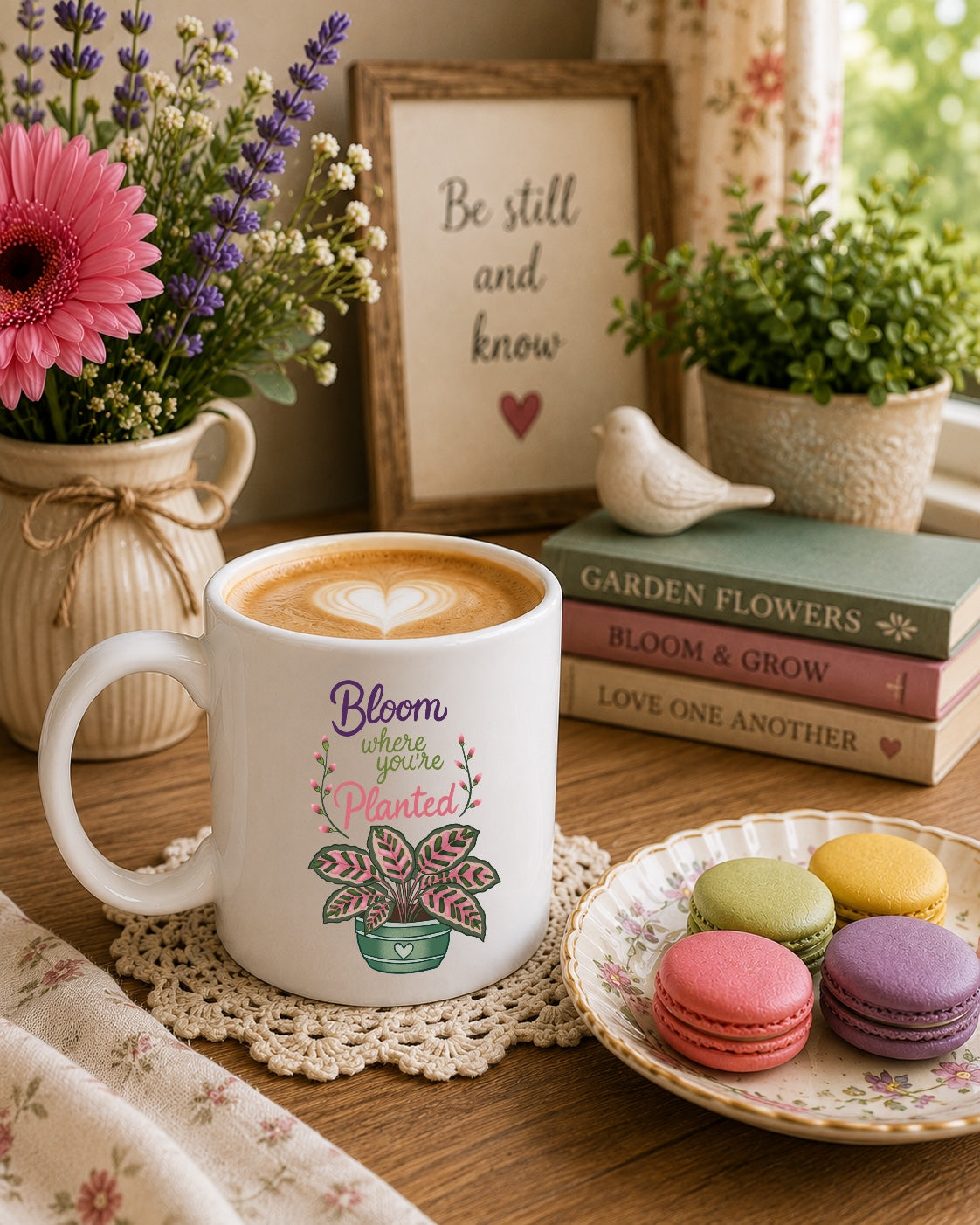 Bloom Where You’re Planted Ceramic Mug — Botanical Coffee Tea Cup (11oz & 15oz)