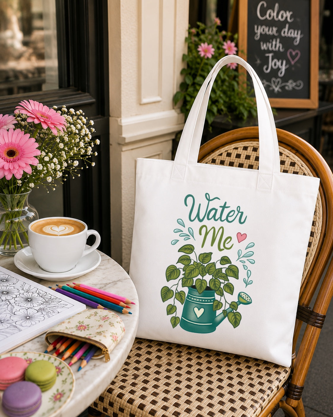 Water Me Plant Tote Bag — Cute Watering Can & Houseplant Eco Grocery Bag