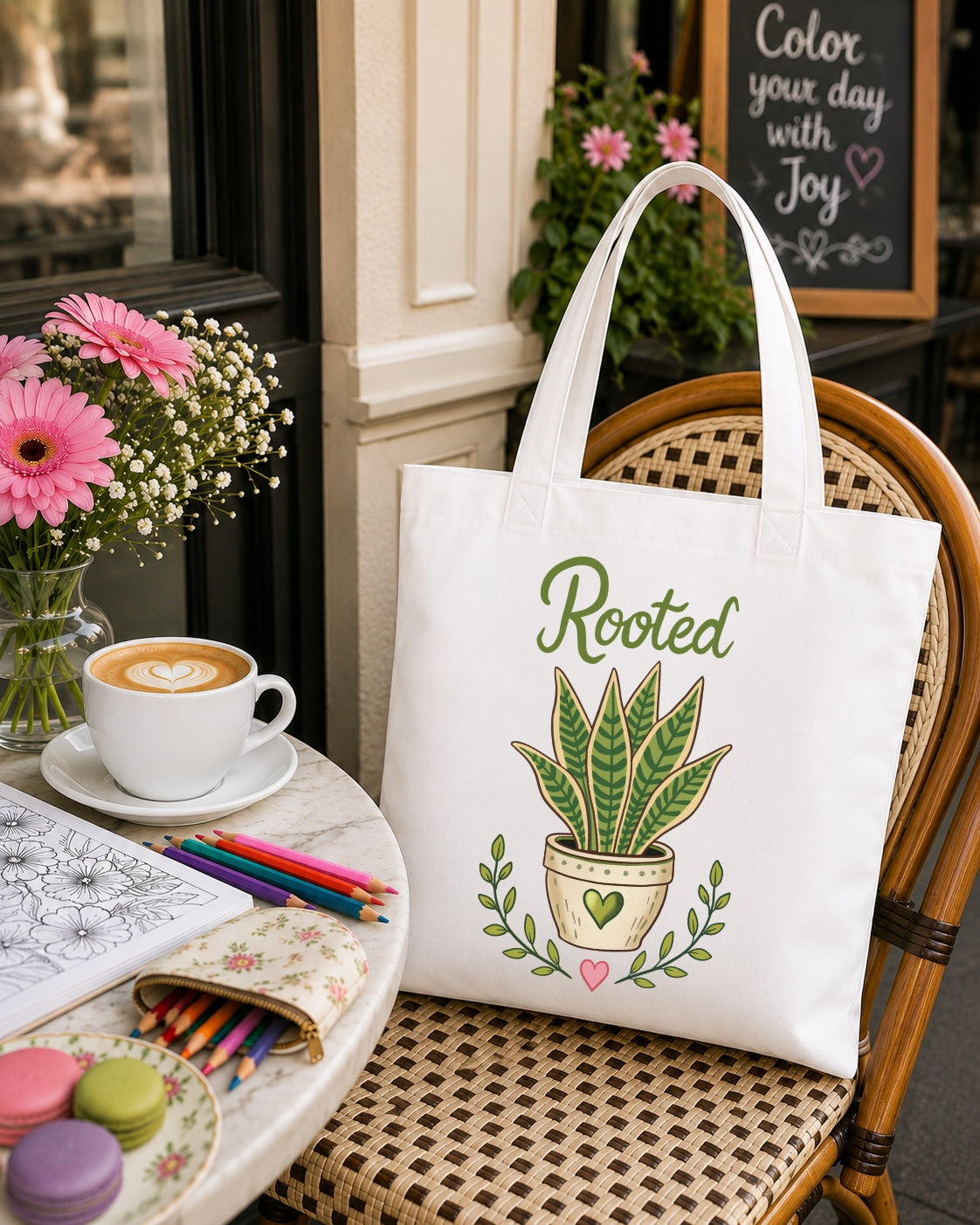 Rooted Plant Tote Bag – Cute Sansevieria Potted Plant Illustration