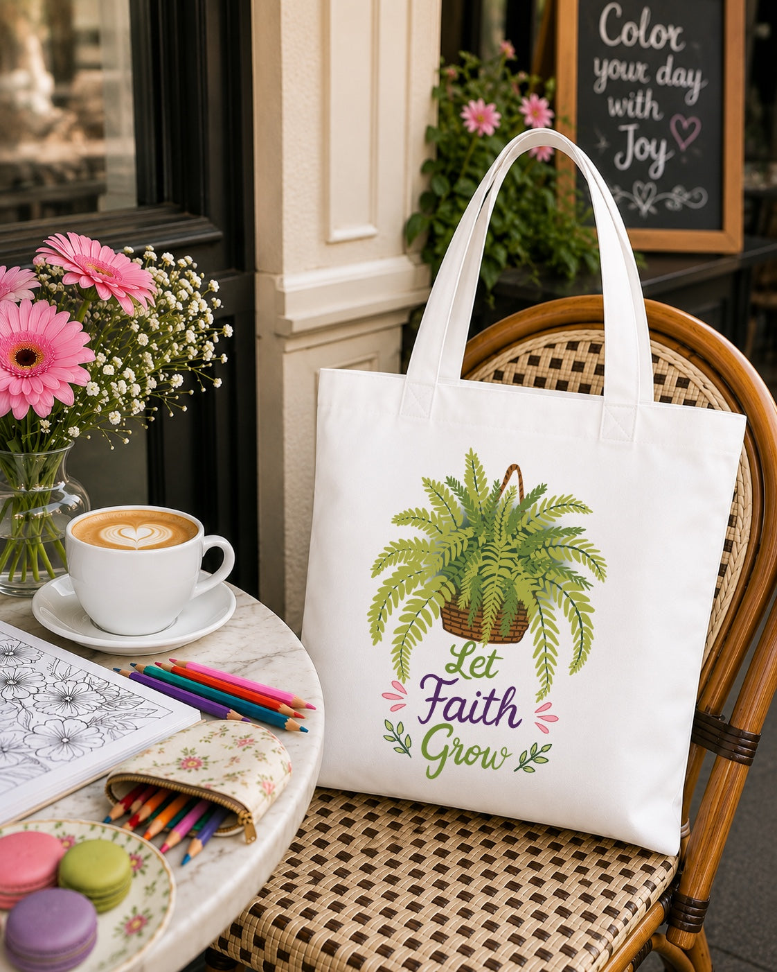 Let Faith Grow Tote Bag — Botanical Hanging Fern Spiritual Tote