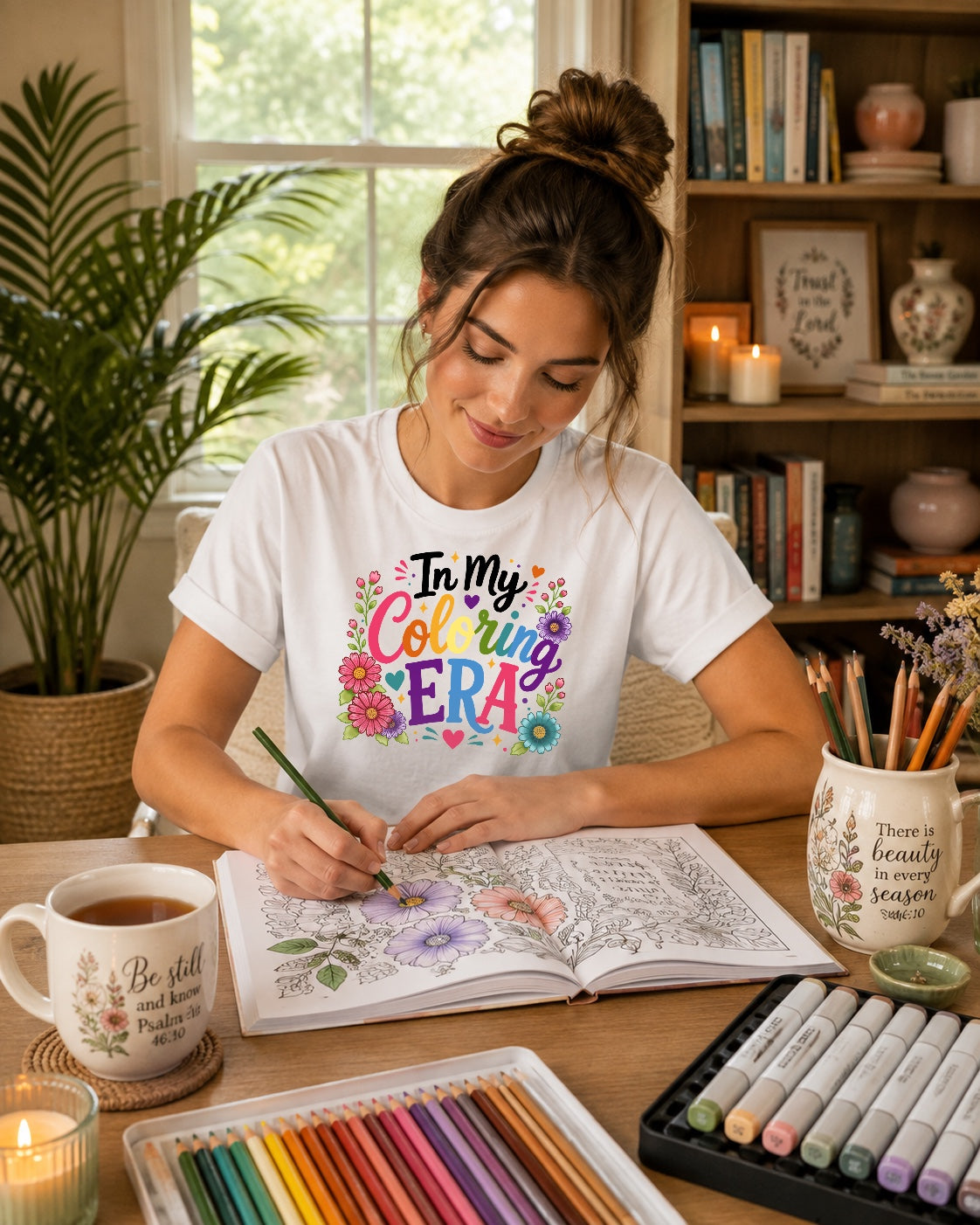 Colorful "In My Coloring Era" T-Shirt — Floral Rainbow Graphic Tee