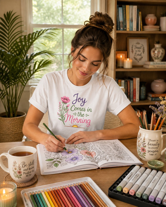 Joy Comes in the Morning Floral T-Shirt — Inspirational Christian Tee