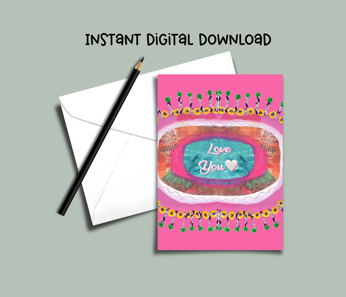 Love You Mandala Valentine Card - Instant Digital Download