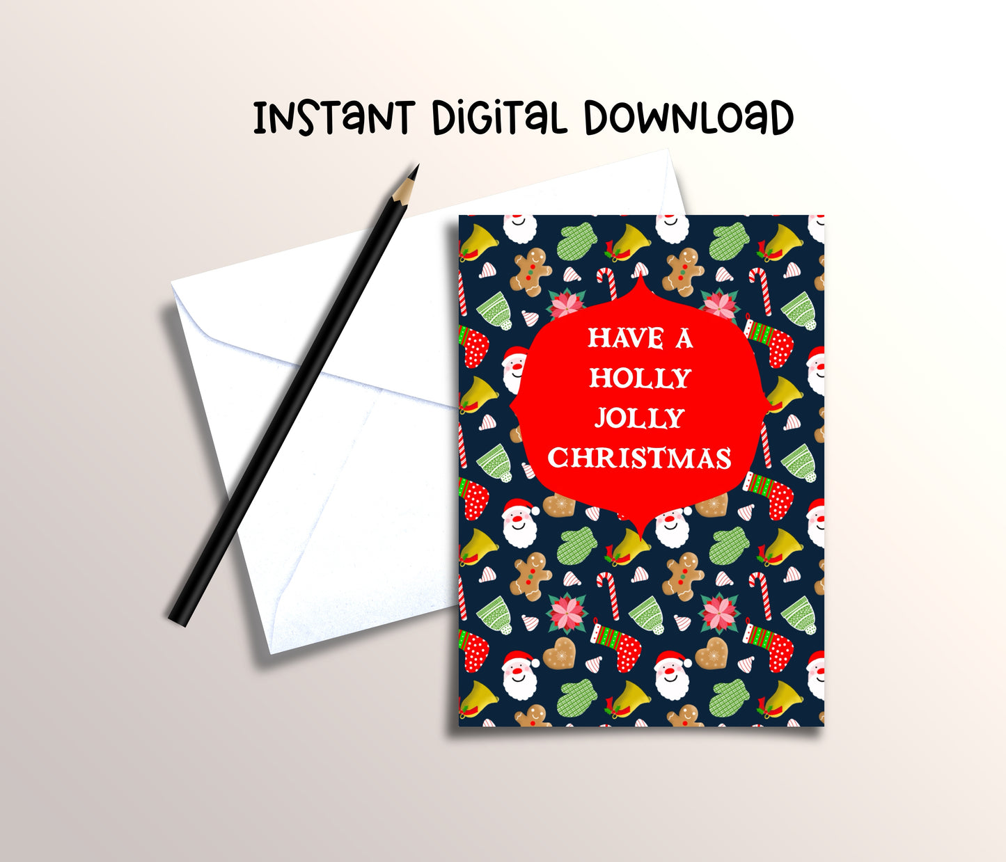 Merry and Bright Christmas Card - Instant Digital Download