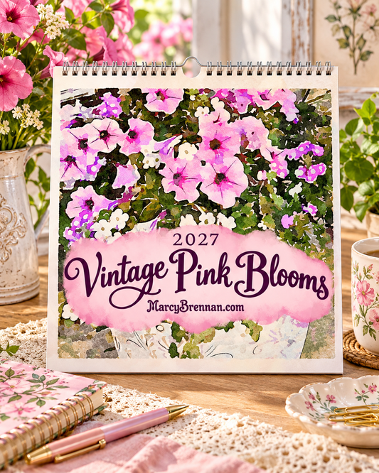 2027 Vintage Pink Blooms Wall Calendar – Watercolor Floral Calendar