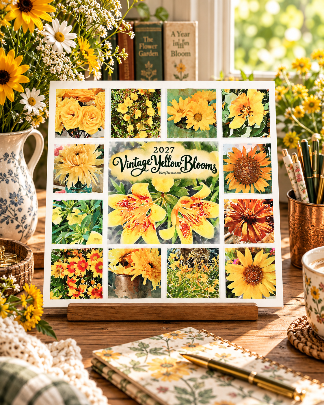 2027 Vintage Yellow Blooms Wall Calendar