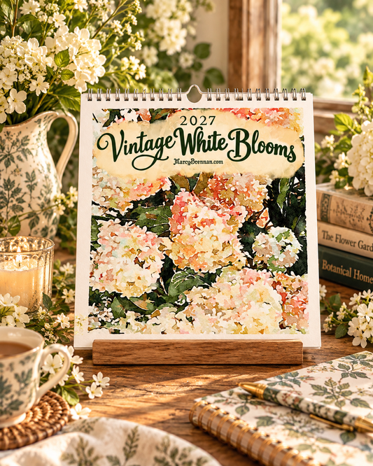 2027 Vintage White Blooms Wall Calendar