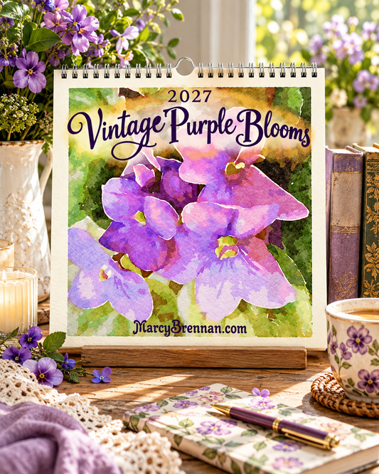 2027 Vintage Purple Blooms Wall Calendar | Watercolor Floral Calendar
