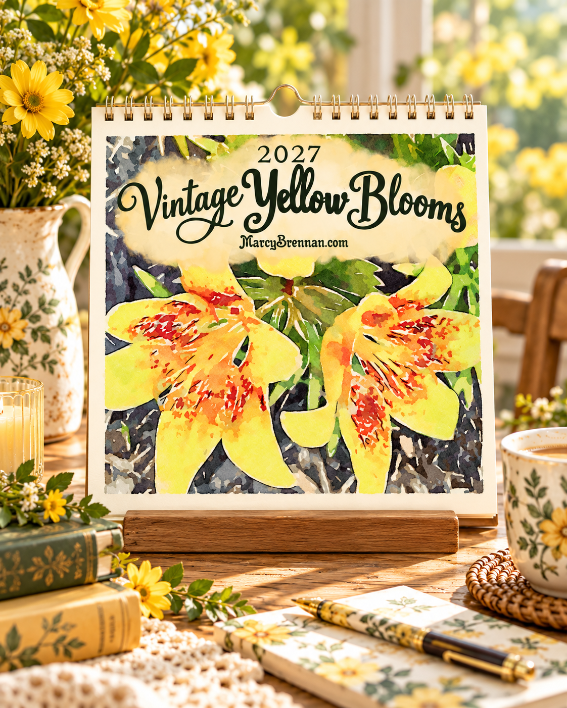 2027 Vintage Yellow Blooms Wall Calendar