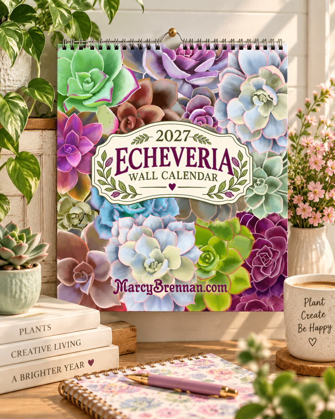 2027 Echeveria Succulents Wall Calendar – Colorful Botanical Calendar, Vibrant Succulent Art for Home & Office