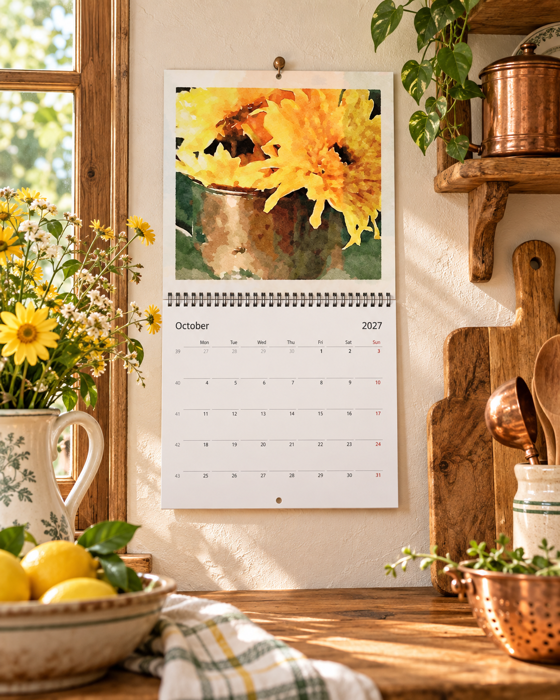 2027 Vintage Yellow Blooms Wall Calendar