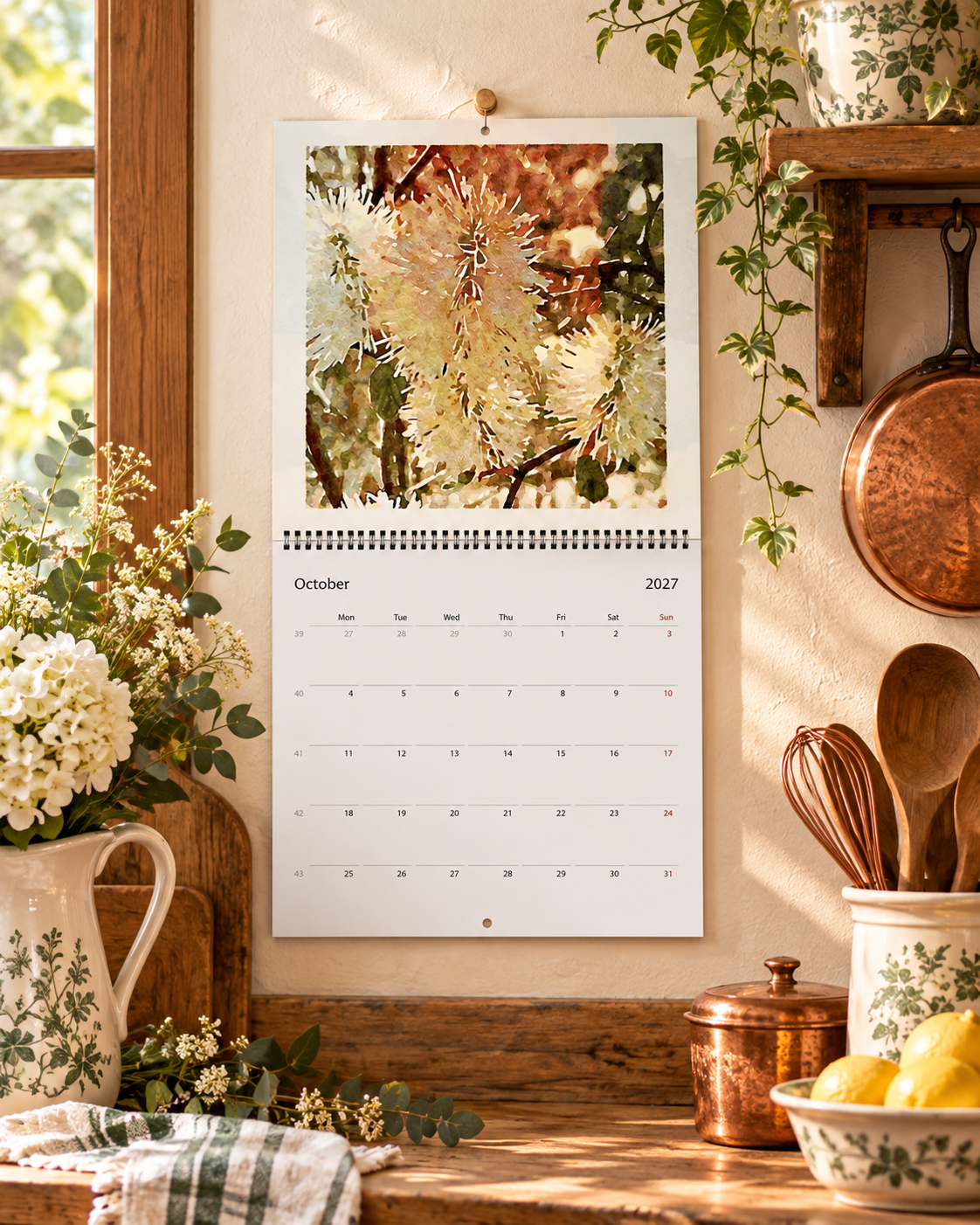 2027 Vintage White Blooms Wall Calendar