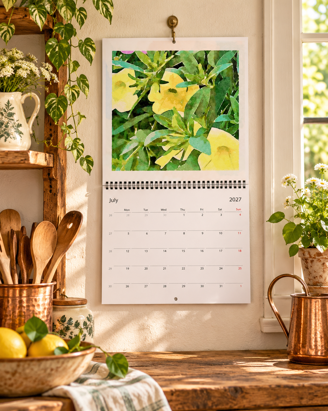 2027 Vintage Yellow Blooms Wall Calendar