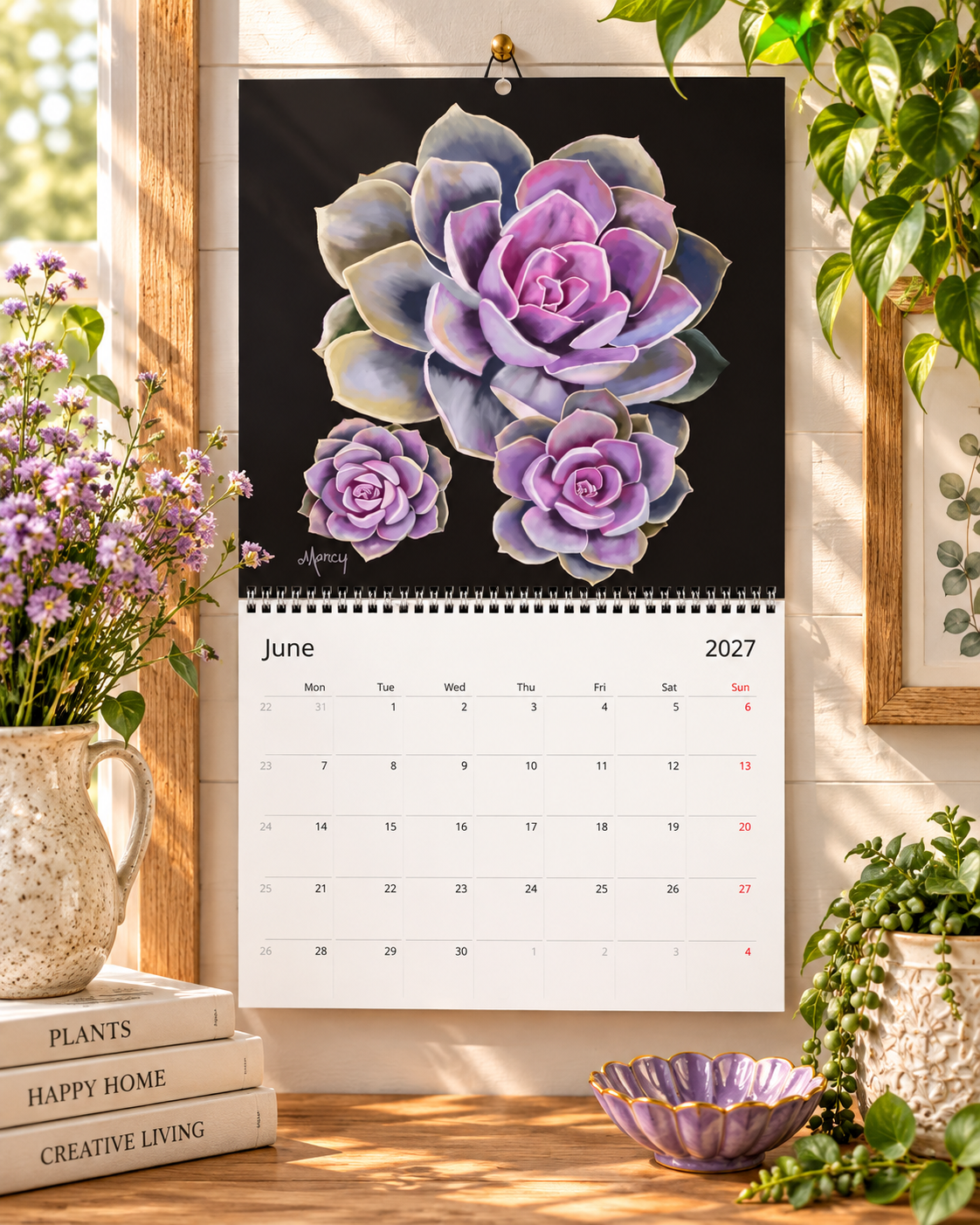 2027 Echeveria Succulents Wall Calendar – Colorful Botanical Calendar, Vibrant Succulent Art for Home & Office