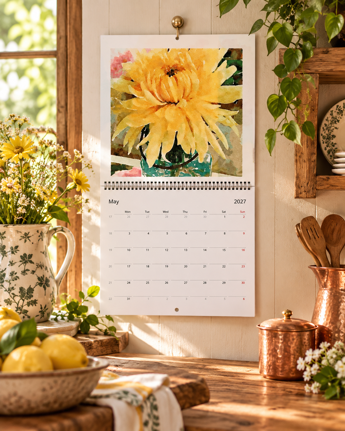 2027 Vintage Yellow Blooms Wall Calendar
