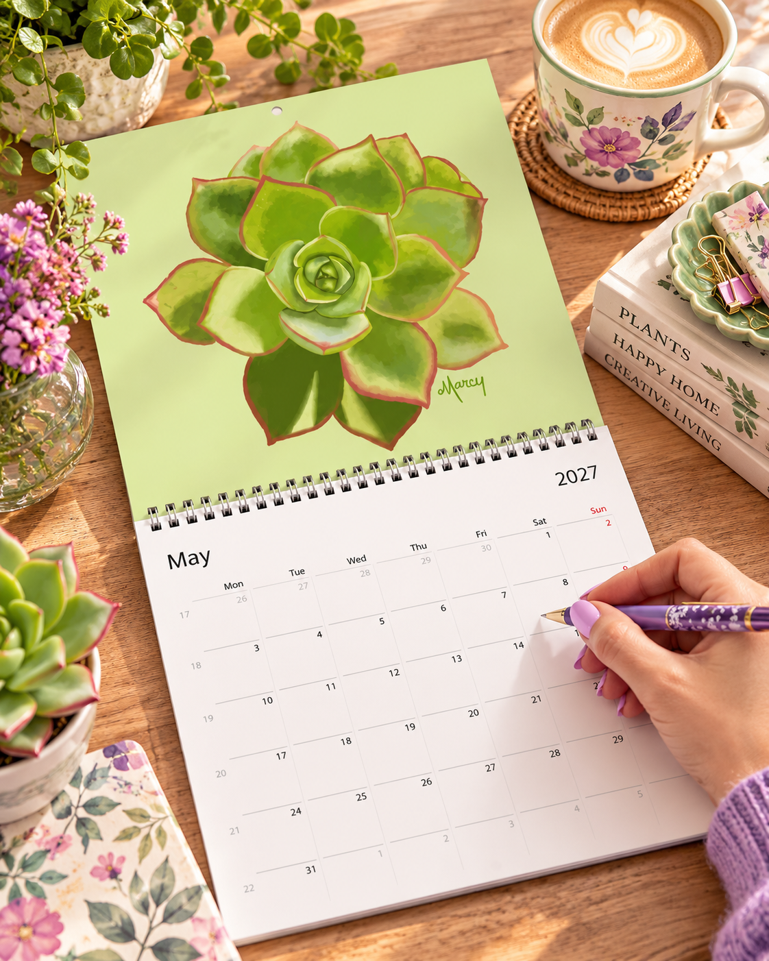 2027 Echeveria Succulents Wall Calendar – Colorful Botanical Calendar, Vibrant Succulent Art for Home & Office