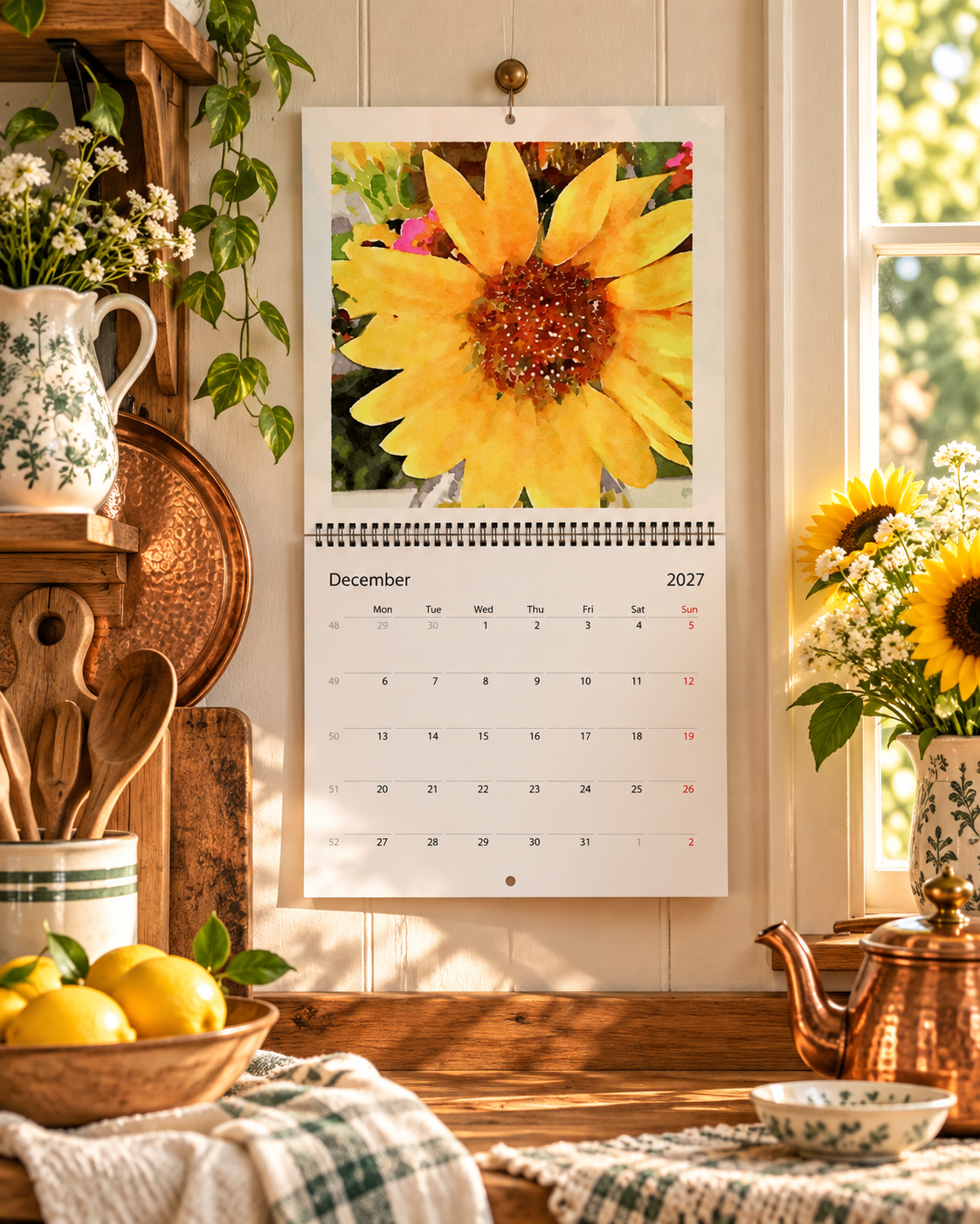 2027 Vintage Yellow Blooms Wall Calendar