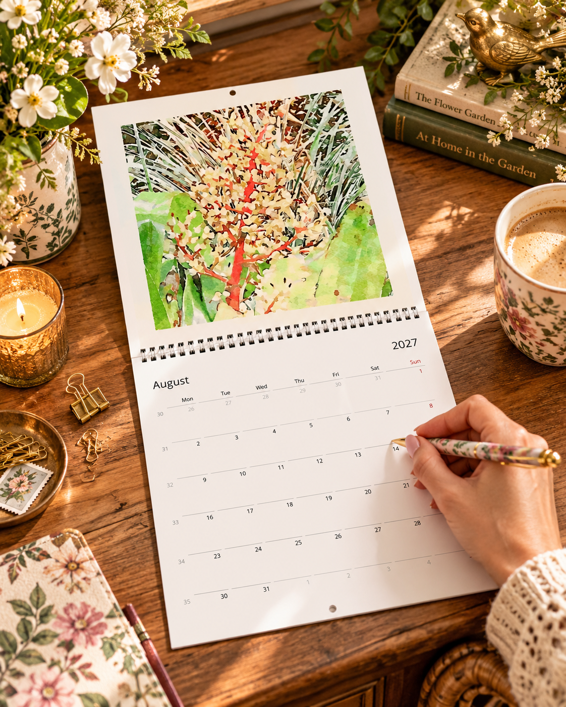 2027 Vintage White Blooms Wall Calendar