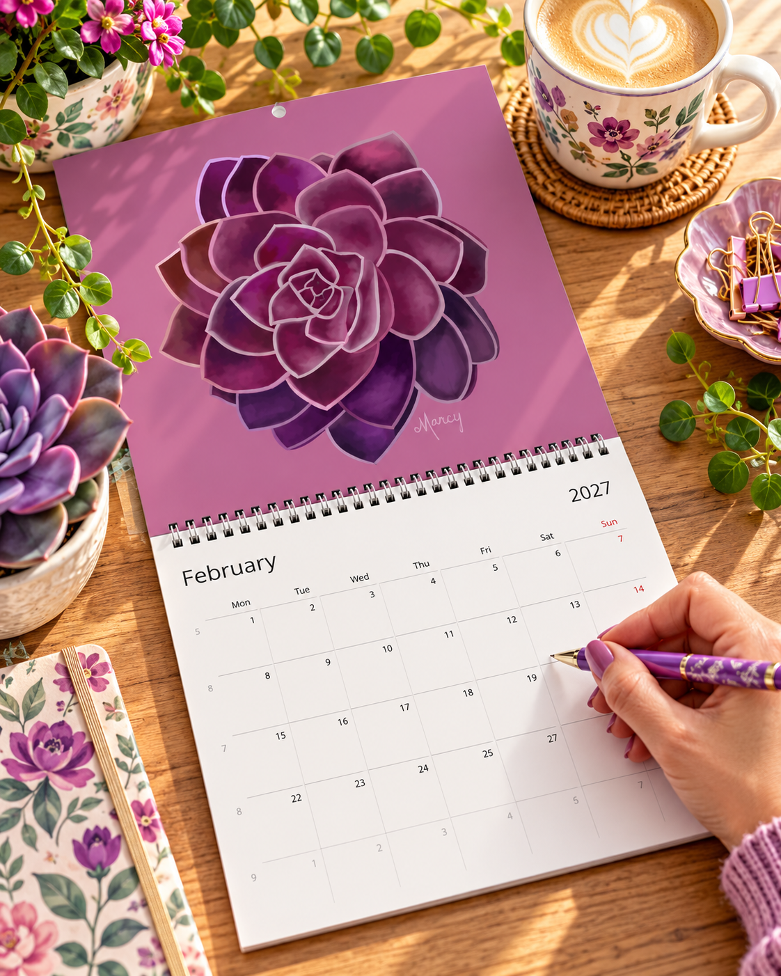 2027 Echeveria Succulents Wall Calendar – Colorful Botanical Calendar, Vibrant Succulent Art for Home & Office