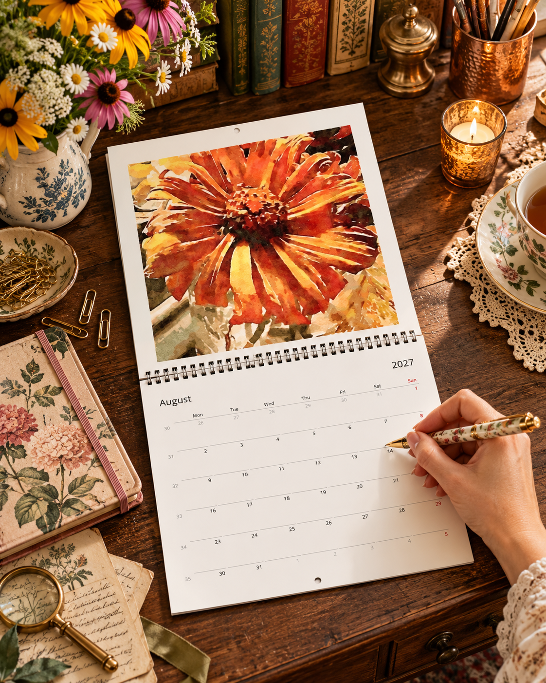 2027 Vintage Yellow Blooms Wall Calendar