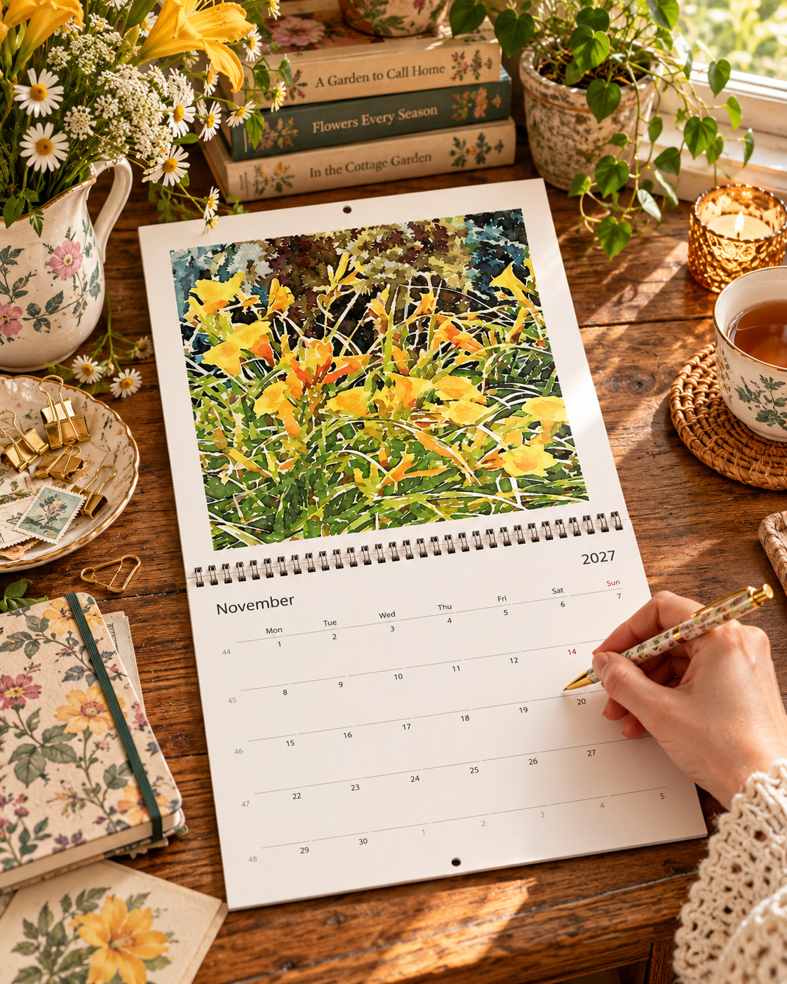2027 Vintage Yellow Blooms Wall Calendar