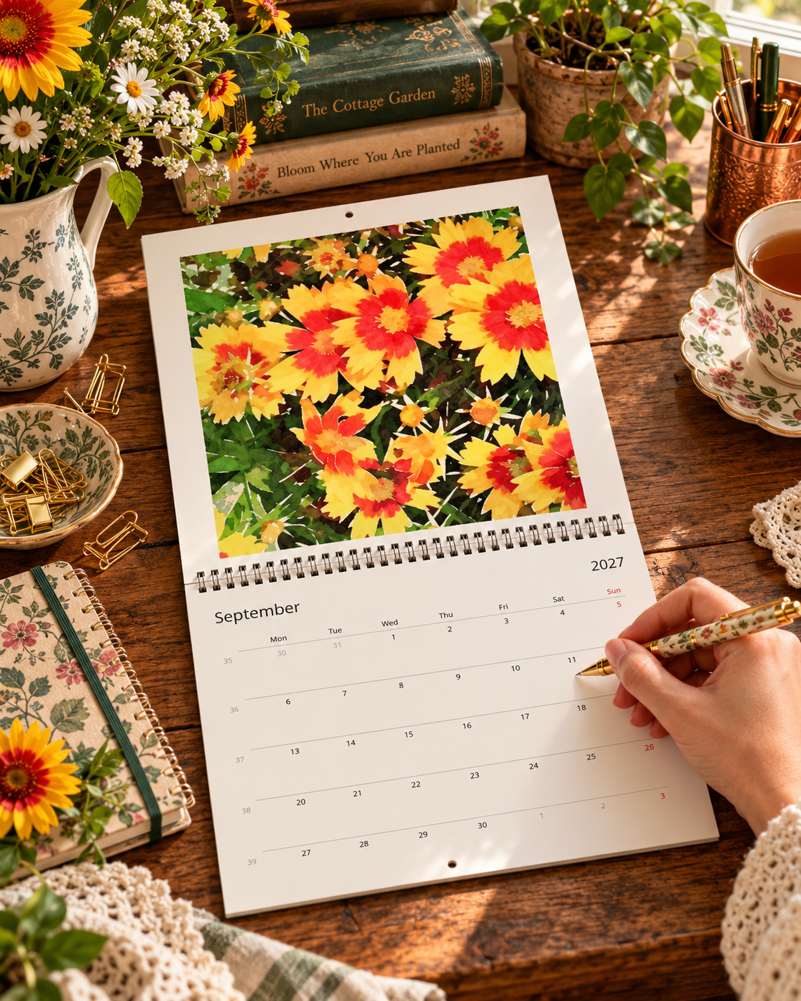 2027 Vintage Yellow Blooms Wall Calendar