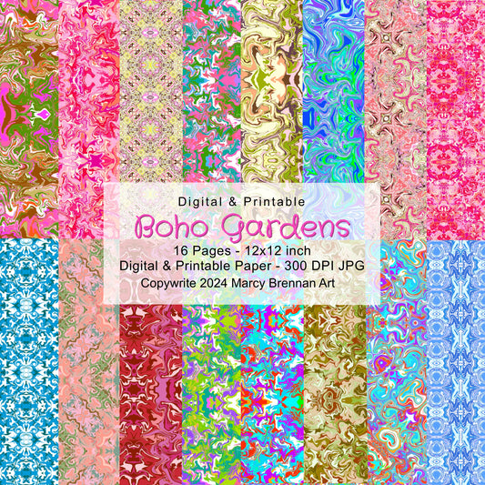 Boho Gardens 12x12 Inch Paper Pack Instant Digital Download