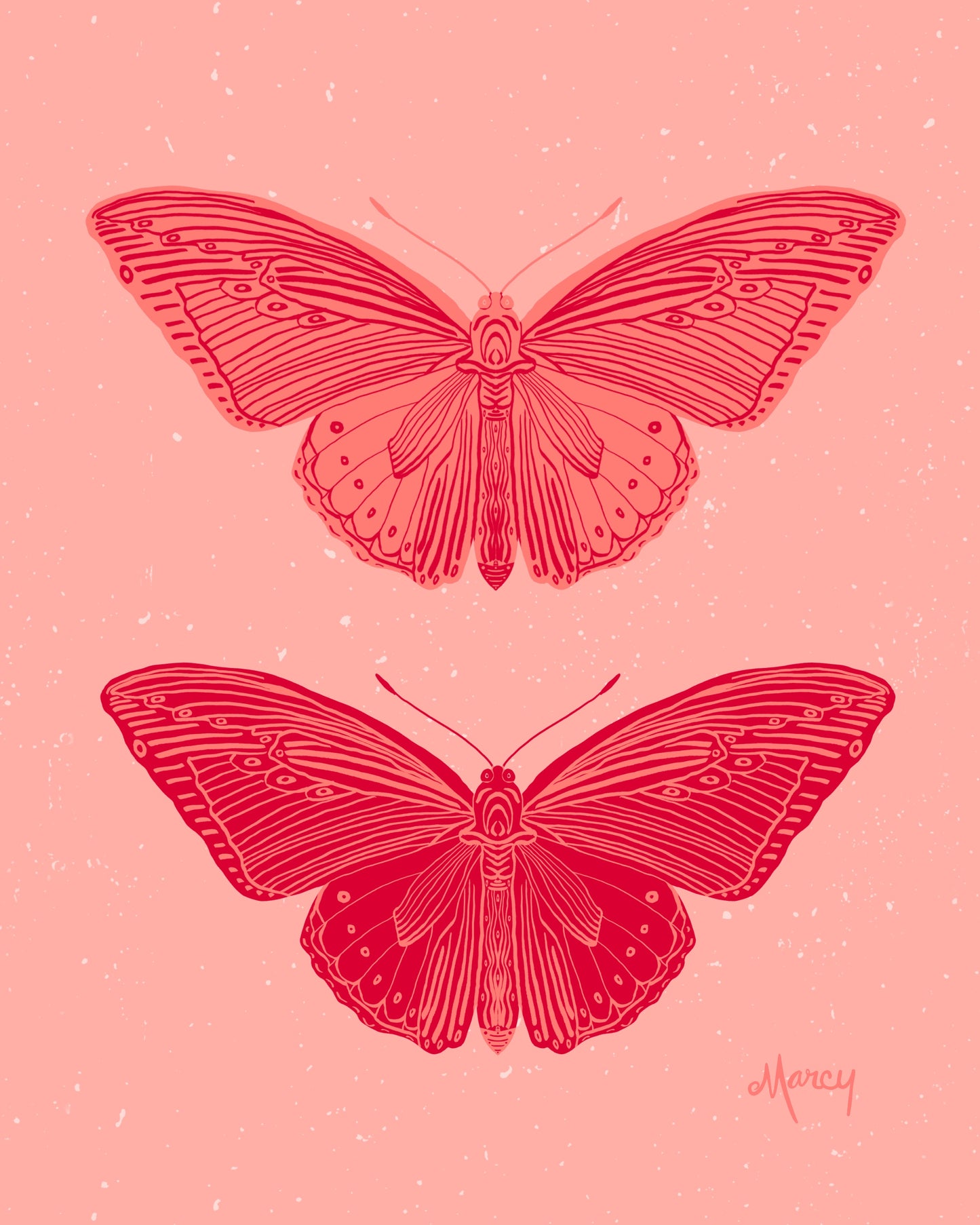 Peach Butterflies | Color Reversals | Block Print Style