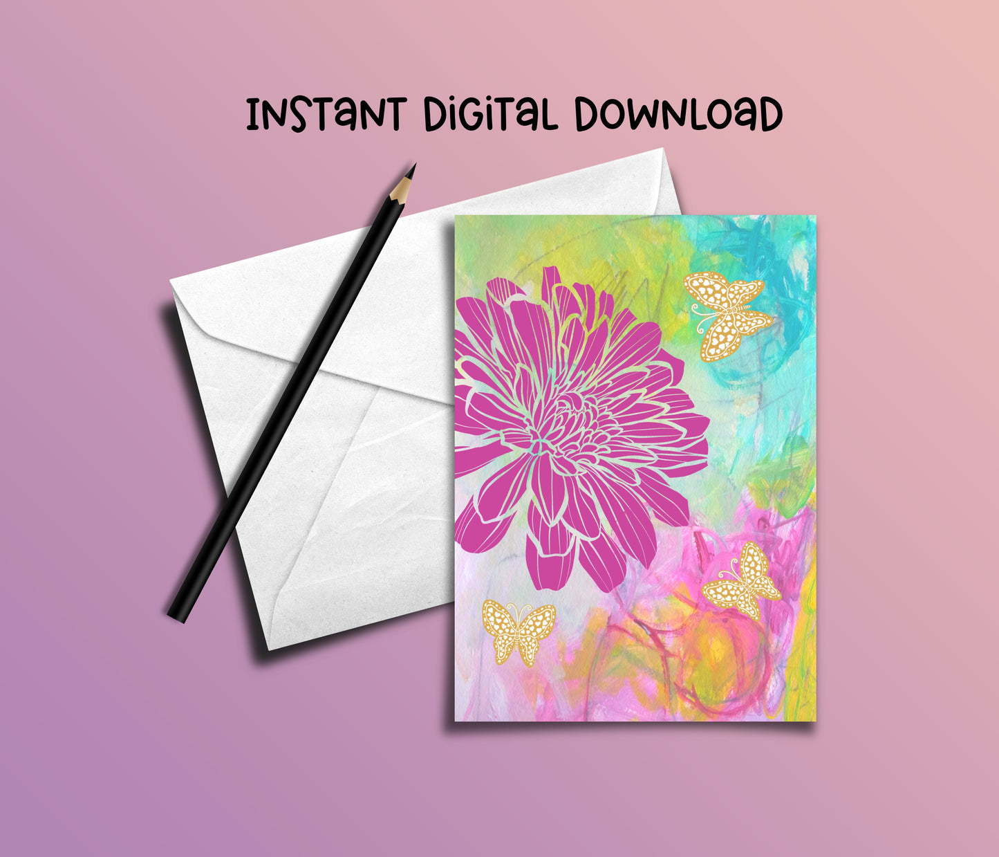 Pink Zinnia Valentine Card - Instant Digital Download