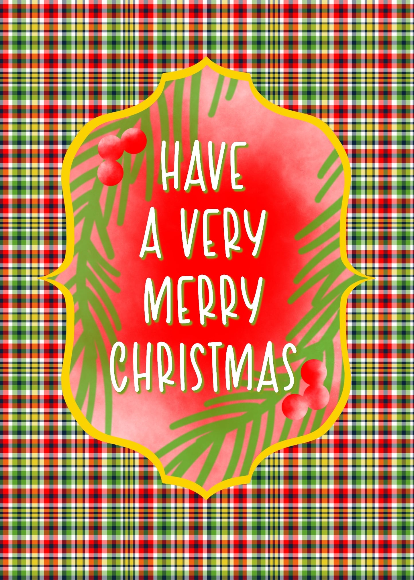 Merry and Bright Christmas Plaid Christmas Card - Instant Digital Download