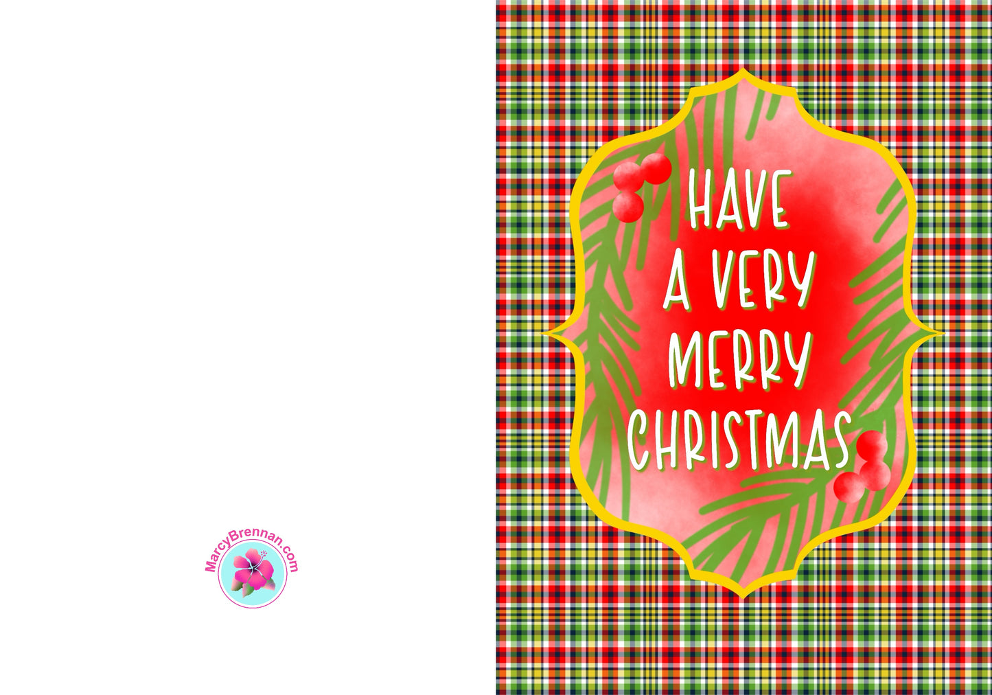 Merry and Bright Christmas Plaid Christmas Card - Instant Digital Download